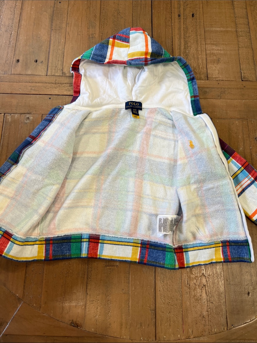Polo Ralph Lauren colorful plaid zip front hooded sweatshirt jacket 3T - Picture 4 of 6